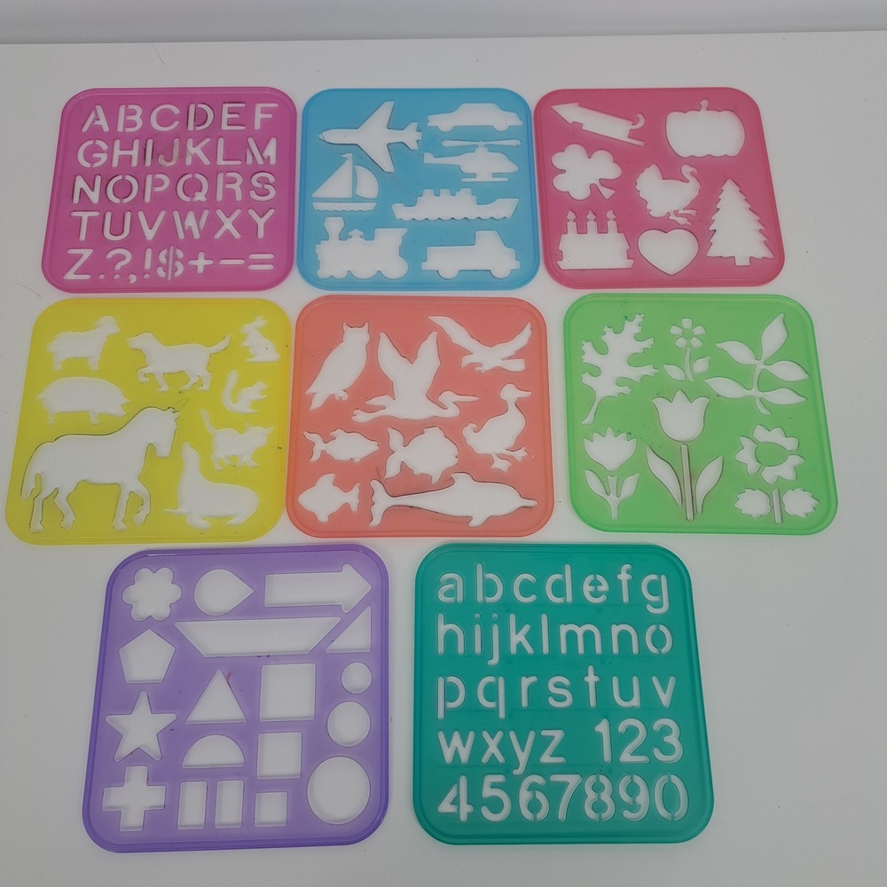 VTG Tupperware Tuppertoys 80s Stencils Set of 8 Animals Letters Shapes Art Craft